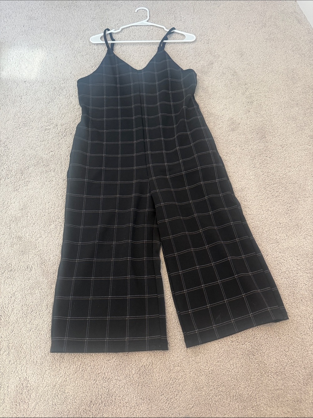 Polagram Black Windowpane Wide-Leg Jumpsuit with Spaghetti Straps